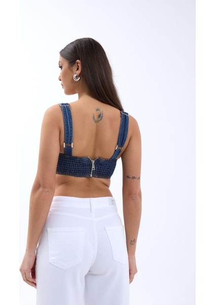 7131 Kot Crop-Mavi
