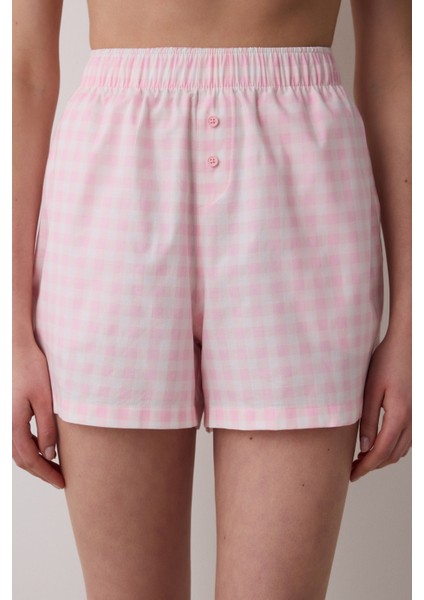 Pink Gingham Şort Pembe Pijama Altı