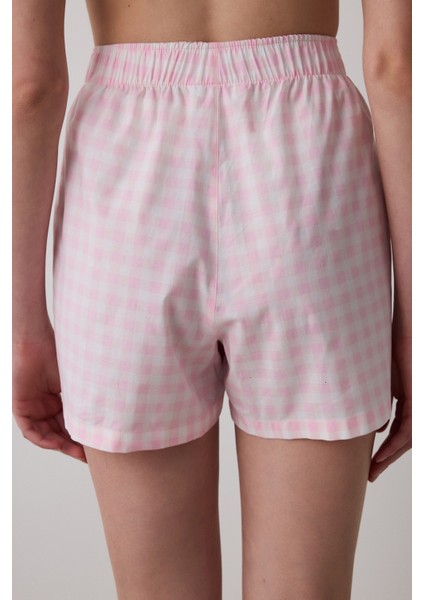Pink Gingham Şort Pembe Pijama Altı