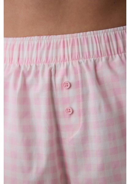 Pink Gingham Şort Pembe Pijama Altı