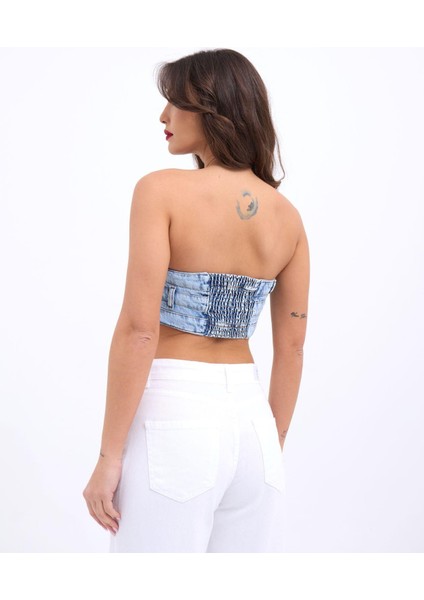6817 Kot Crop-Mavi