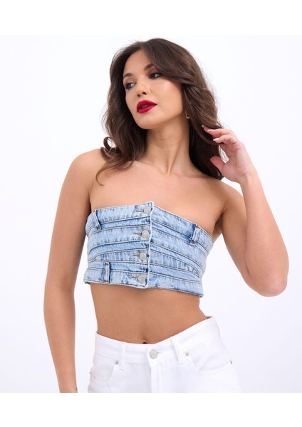 6817 Kot Crop-Mavi