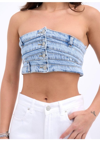 6817 Kot Crop-Mavi