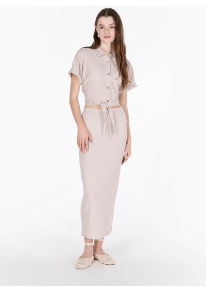 Slim Fit Düz Kadın Bej Etek