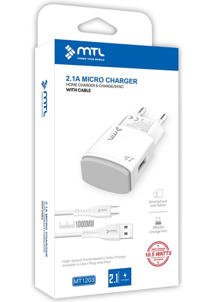 Micro USB Ev Tipi Şarj Seti 2.1 Amper 10.5W MT1203 Mtl Aksesuar