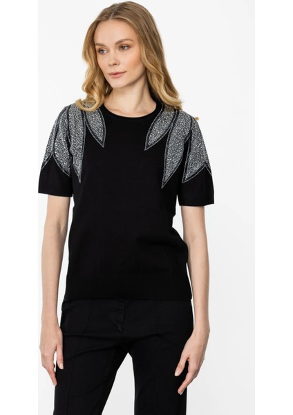 37343 Onteks Kısa Kol Omuzu Taşlı Bluz