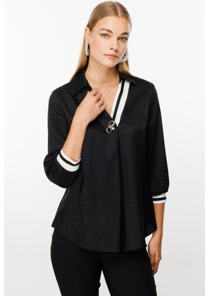 1525 Modailgi Ribanalı Puanlı Jakar Bluz