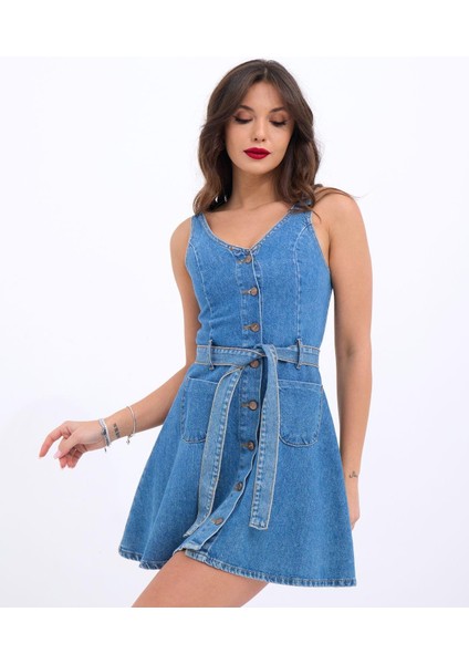 6208 Kot Elbise-Mavi