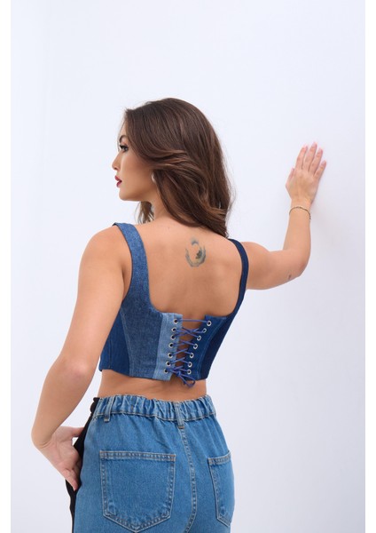6890 Kot Crop-Mavi