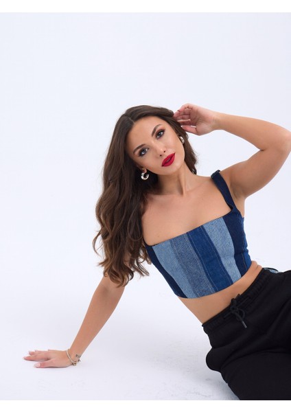 6890 Kot Crop-Mavi
