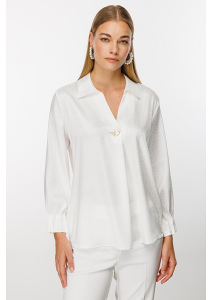 1536 Modailgi Kolları Nervürlü Puan Jakarlı Bluz