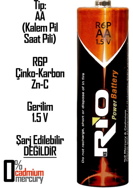 Rio 8li Aa R6P Kalın Kalem Pil Saat Pili Çinko Karbon Pil Zn-C 1.5V