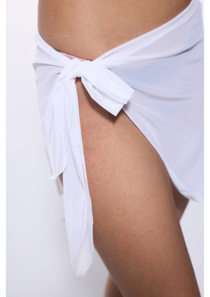 Beyaz Jolie Mesh Mini Bağlamalı Pareo