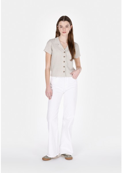 Slim Fit Polo Yaka Kareli Kadın Yeşil Kısa Kol Tişört modelleri