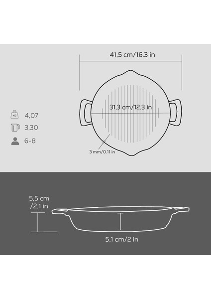 Döküm Yuvarlak Izgara Tavası Döküm Demir Yekpare Çift Kulplu ÇAP(Ø)32CM.