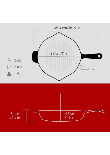 Döküm Yuvarlak Izgara Tava Döküm Demir Yekpare Saplı ÇAP(Ø)28CM.