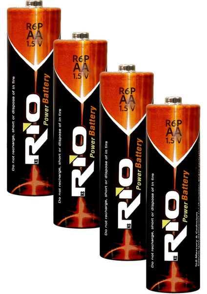 Rio 4lü Aa R6P Kalın Kalem Pil Saat Pili Çinko Karbon Pil Zn-C 1.5V
