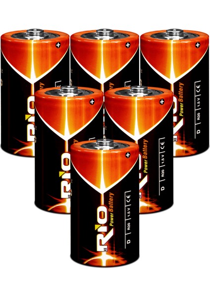 Rio 6lı Büyük Boy Pil R20 D-Size Pil D Boy Pil Oyuncak Pili Çinko Karbon Pil Zn-C 1.5 V