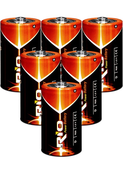 Rio 6lı Büyük Boy Pil R20 D-Size Pil D Boy Pil Oyuncak Pili Çinko Karbon Pil Zn-C 1.5 V