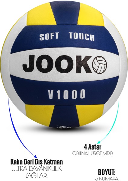Semi-Pro Voleybol Topu Lamineli Beton Zemin Softtouch Iç-Dış Mekana Uygun 8 Panel Sarı-Mavi V1000