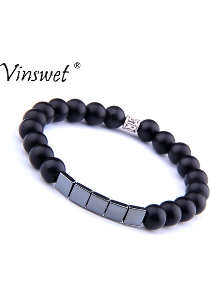 19CM Tarzı No.7 Boyutu Klasik Esnek Bileklik Erkek Doğal Taş Boncuk Bileklik Sağlık Bakımı Manyetik Olmayan Hematit Bilezik Kadınlar Için Pulseira Takı (Yurt Dışından)