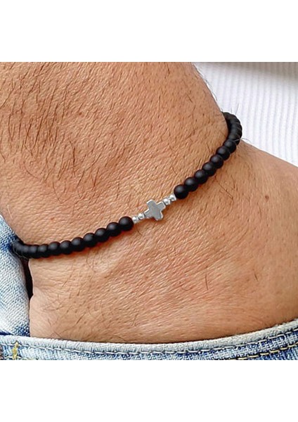 B24 Erkek Bileklik Inci Erkek Siyah Oniks Haçlı Boncuklu Bileklik Erkek Bilezik (Yurt Dışından) fırsatları