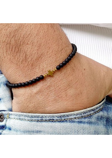 B24 Erkek Bileklik Inci Erkek Siyah Oniks Haçlı Boncuklu Bileklik Erkek Bilezik (Yurt Dışından) indirimleri