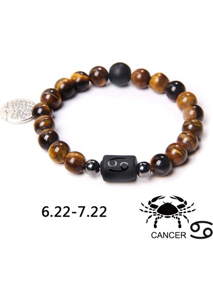 17CM Tarzı 12 Burç Doğal Kaplan Gözü Taş Boncuk Bilezik Yıldızlararası Esnek Hayat Ağacı Kolye Bileklik Erkek Kadın Takı (Yurt Dışından)