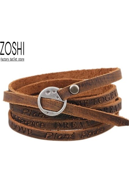H22230 Zoshı Yeni Moda Kahverengi Deri Bilezik Rahat Retro Çok Katmanlı Bilezik Bayanlar Erkekler Şıklık Stil Bilezikler Boho Takı (Yurt Dışından)