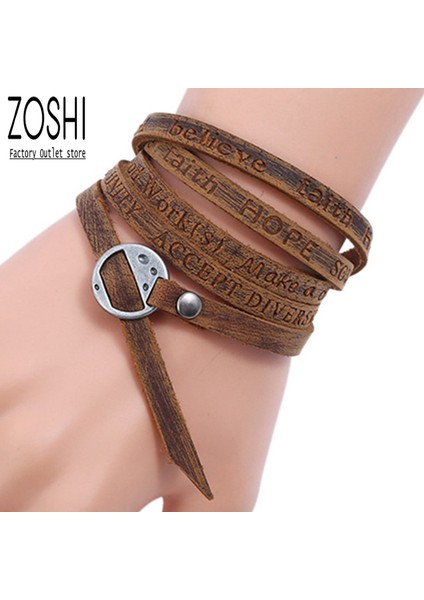 H22230 Zoshı Yeni Moda Kahverengi Deri Bilezik Rahat Retro Çok Katmanlı Bilezik Bayanlar Erkekler Şıklık Stil Bilezikler Boho Takı (Yurt Dışından)