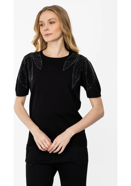 37343 Onteks Kısa Kol Omuzu Taşlı Bluz