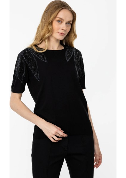 37343 Onteks Kısa Kol Omuzu Taşlı Bluz fiyatları