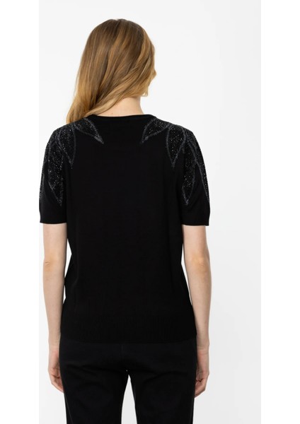 37343 Onteks Kısa Kol Omuzu Taşlı Bluz modelleri