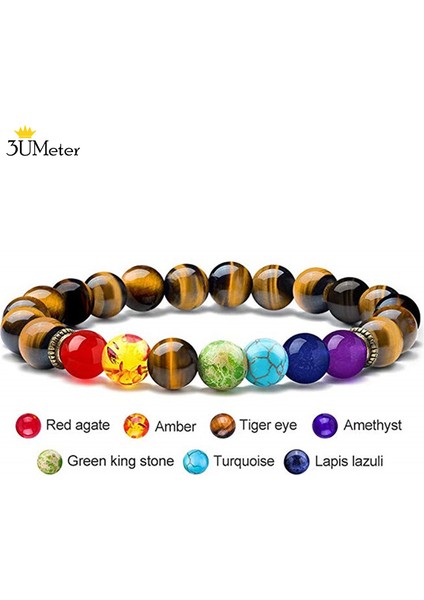 Çakra Bilezik-1 8mm Kaplan Gözü Boncuk Bileklik Doğal Taş 7 Çakra Bilezikleri Yoga Denge Boncukları Buddha Dua Esnek Bilezik Erkekler ve Kadınlar Için (Yurt Dışından)