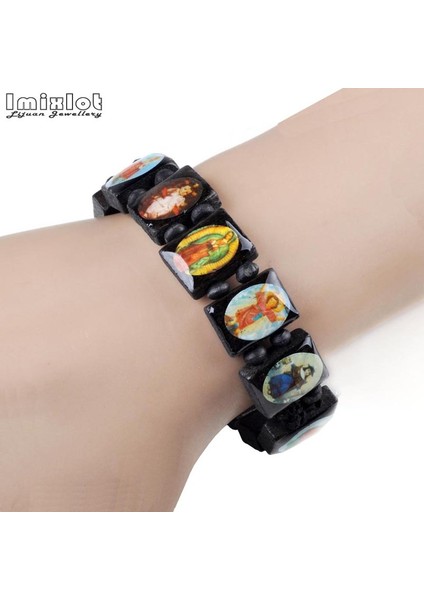 Kırmızı Gül Imixlot Aziz Desen Kare Boncuklar Zincir Bilezikler Dini Ahşap Boncuk Bilezik Erkek Kadın Dua Takıları Pulseras Masculina (Yurt Dışından) fırsatları