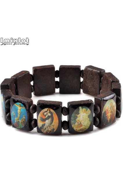 Kırmızı Gül Imixlot Aziz Desen Kare Boncuklar Zincir Bilezikler Dini Ahşap Boncuk Bilezik Erkek Kadın Dua Takıları Pulseras Masculina (Yurt Dışından) indirimleri