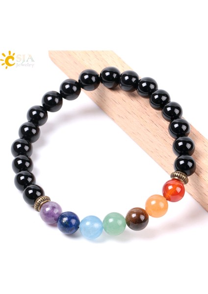 Csja Doğal Taş Bileklik Unisex Siyah Oniks Taş Boncuk 7 Reiki Çakra Yoga Şifa Denge Bilezik Bronz Kolye Takı E952 (Yurt Dışından) fiyatları