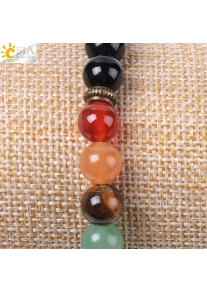 Csja Doğal Taş Bileklik Unisex Siyah Oniks Taş Boncuk 7 Reiki Çakra Yoga Şifa Denge Bilezik Bronz Kolye Takı E952 (Yurt Dışından) fırsatları