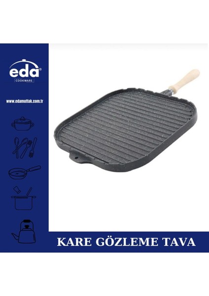 Çift Taraflı 36 cm Kare Çift Yönlü Granit Izgara Gözleme Tavası Gri