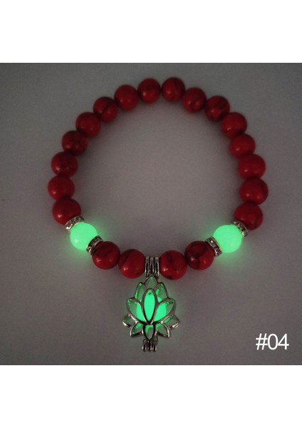 Kırmızı ve Yeşil Kadın Erkek Yoga Dua Lotus Çiçeği Şekilli Şans Buddhism Doğal Taş Boncuk Işıltılı Takı Glow Kolluk (Yurt Dışından)