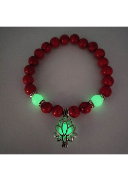 Kırmızı ve Yeşil Kadın Erkek Yoga Dua Lotus Çiçeği Şekilli Şans Buddhism Doğal Taş Boncuk Işıltılı Takı Glow Kolluk (Yurt Dışından)