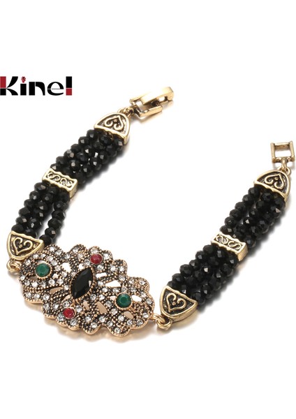 Siyah Kinel Benzersiz Kelebek Vintage Zincir Bilezikler Yeşil Doğal Taş Bilezikler Kadınlar Için Altın Kaplama Etnik Düğün Takıları (Yurt Dışından)