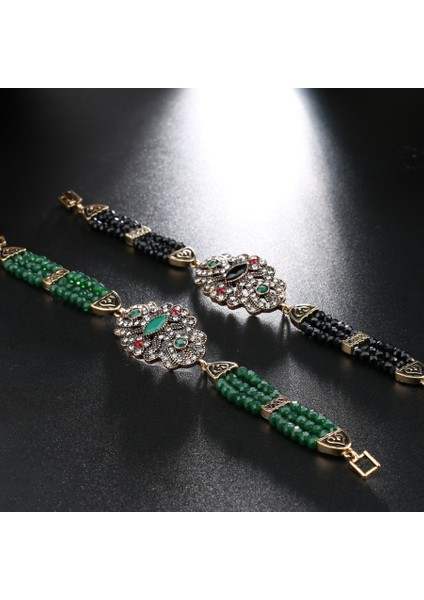Siyah Kinel Benzersiz Kelebek Vintage Zincir Bilezikler Yeşil Doğal Taş Bilezikler Kadınlar Için Altın Kaplama Etnik Düğün Takıları (Yurt Dışından) fırsatları
