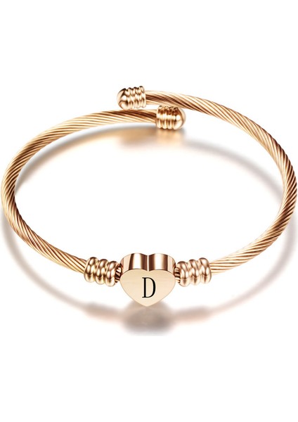 84083-D Kotik Gül Altın Renk Paslanmaz Çelik Kalp Bilezik Bilezik Harf Moda Ilk Harf Alfabe Şarm Bileklik Kadınlar Için (Yurt Dışından)