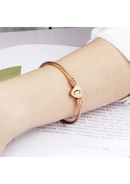 84083-D Kotik Gül Altın Renk Paslanmaz Çelik Kalp Bilezik Bilezik Harf Moda Ilk Harf Alfabe Şarm Bileklik Kadınlar Için (Yurt Dışından) modelleri