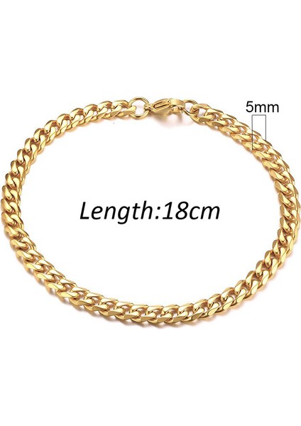 5mm 18CM Altın Küba Bağlantılı Bilezik, Paslanmaz Çelik Kaldırım Zinciri Bileklik Kadınlar Için, Ayarlanabilir Sokak Modası Katmanlı Takı (Yurt Dışından)