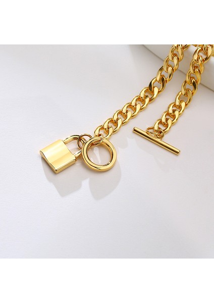 NO.84085 Boyutu Modyle Yeni Moda 7mm Kalın Zincir Kolye Bilezik Kadınlar Için Altın Renk Paslanmaz Çelik Kilit Kolye Bilezikler Bilezikler (Yurt Dışından) fırsatları