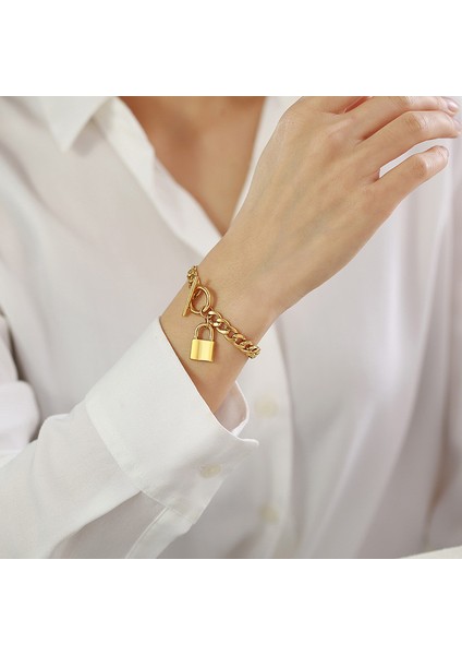 NO.84085 Boyutu Modyle Yeni Moda 7mm Kalın Zincir Kolye Bilezik Kadınlar Için Altın Renk Paslanmaz Çelik Kilit Kolye Bilezikler Bilezikler (Yurt Dışından) indirimleri