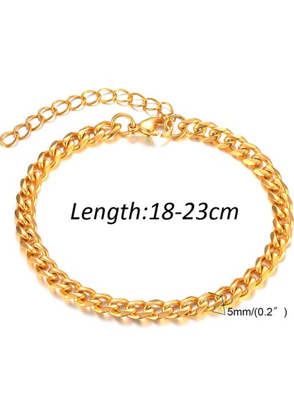 5mm 18-23CM Altın Küba Bağlantılı Bilezik, Paslanmaz Çelik Kaldırım Zinciri Bileklik Kadınlar Için, Ayarlanabilir Sokak Modası Katmanlı Takı (Yurt Dışından)