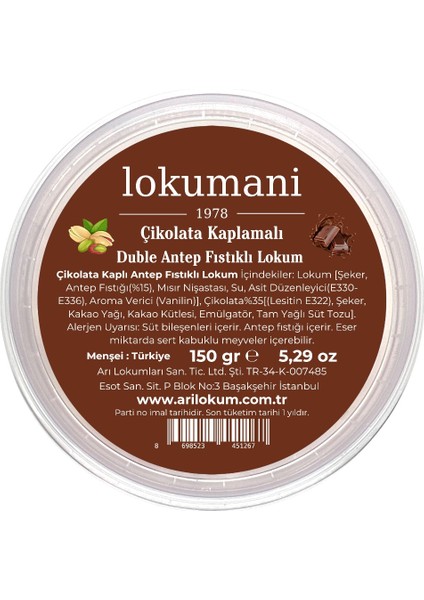 Çikolatalı Duble Antep Fıstıklı Lokum 150 gr